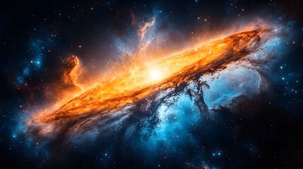 Dramatic and Fiery Cosmic Explosion Illuminating a Vibrant and Swirling Galaxy Nebula with Luminous Stellar and Interstellar Elements
