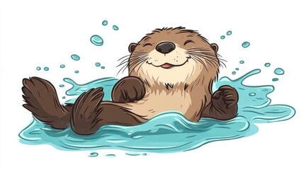 Modern artistic depiction of a sea otter splashing in the water.