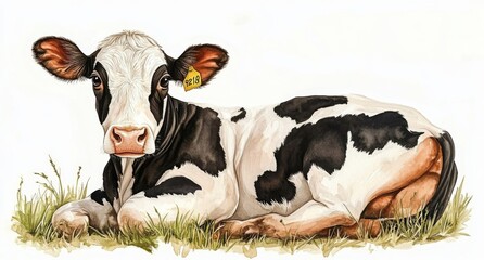Vibrant clipart depicting a cow created using watercolor techniques.