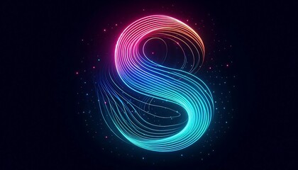 Abstract glowing neon "S" shape with vibrant gradient lines, flowing with blue, pink, and purple hues against a dark background. Ideal for tech, digital art, and modern design concepts.