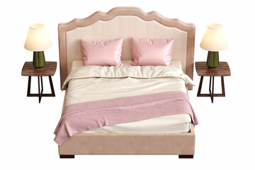 double bed isolated on a transparent background, furniture for the bedroom interior, 3D illustration, cg render
