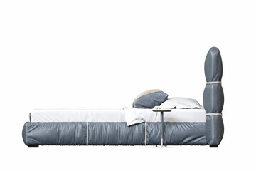 Fototapeta premium double bed isolated on a transparent background, furniture for the bedroom interior, 3D illustration, cg render 