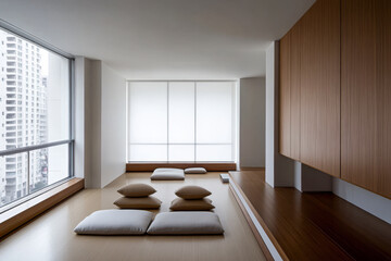 Fototapeta premium Modern minimalist interior of a serene apartment with natural light and neutral tones