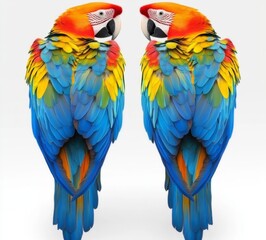 Obraz premium A pair of blue and yellow macaws resting closely together.