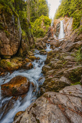 Obraz premium Mountain landscape in National Park Retezat, Romania. Hiking to Cascada, waterfall Lolaia