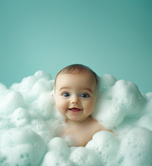 Adorable Baby Enjoying a Bath with Playful Bubbles