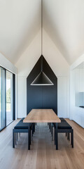 Fototapeta premium Modern dining area with minimalist design and natural lighting in a contemporary home