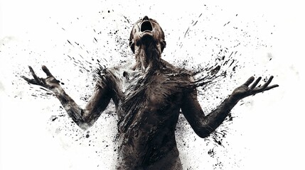 A tormented silhouette captures deep anguish, ideal for a customizable movie poster against a clean white backdrop.