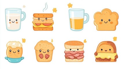 Fun and colorful stickers perfect for food lovers and cartoon enthusiasts.