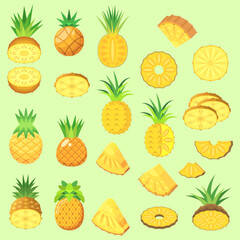 Set Abstract Collection Elements Fruits Food Pineapple Vector Design Style Background Illustration Texture For Prints Textiles, Clothing, Gift Wrap, Wallpaper, Pastel