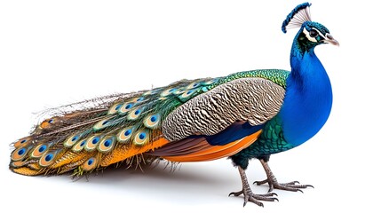 Obraz premium Magnificent Peacock with Vibrant Blue,Green,and Brown Feathers Displaying its Ornate and Captivating Plumage in an Outdoor Setting