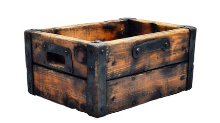 Rustic Wooden Crate Isolated on Clean White Background Perfect for Product Shots,Packaging,and Studio Photography