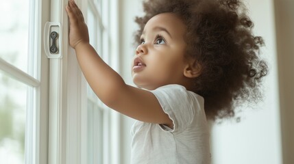 A small child opened an unclosed window on a high floor of a building, danger of falling out of a window. A lock and child protection for a window