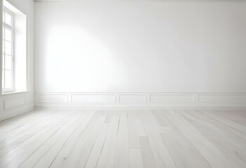 Empty white room with wooden floor and white walls