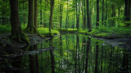 Obraz premium Peaceful moment of reflection captured in a quiet forest