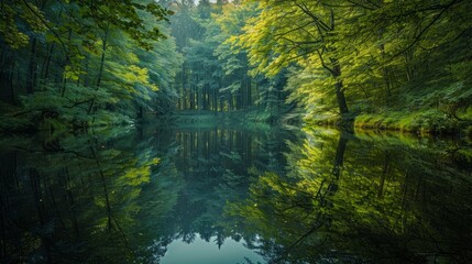 Obraz premium Peaceful moment of reflection captured in a quiet forest