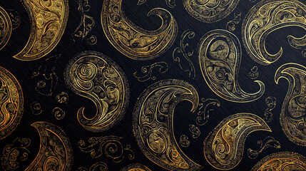A gold and black paisley patterned background with gold