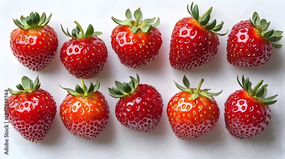 Poster visually striking closeup of a cluster of freshly harvested,ripe and juicy organic strawberries,arra