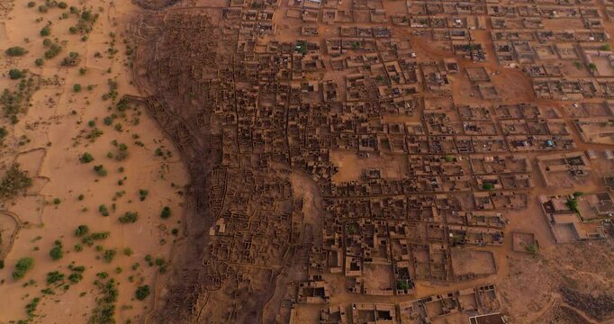 Bird's Eye View Of Town Ouadane In Mauritania - Drone Shot