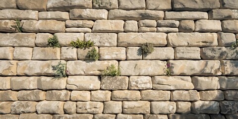 Fototapeta premium ancient stone wall, weathered and textured by time. 