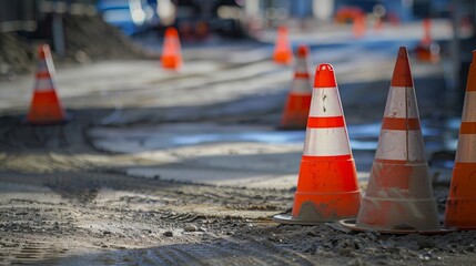 Safety cones and barriers marking off a hazardous area in a construction site