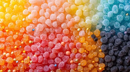 Colorful assortment of gummy candies, vibrant and enticing, close-up view.