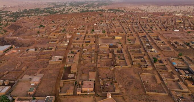 Town Ouadane At Sunrise In Mauritania - Aerial Drone Shot