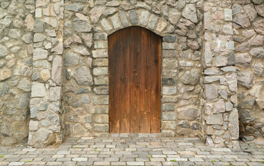 wooden door in the old castle