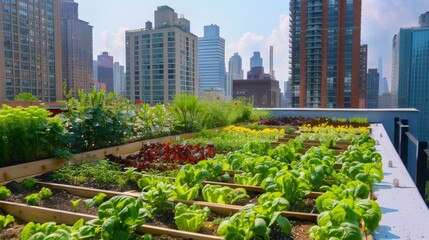 Fototapeta premium Urban agriculture and rooftop farming initiatives