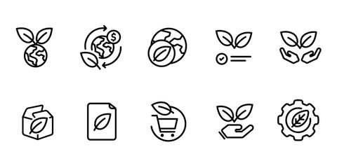protection eco green environmental icon set collection stroke line simple symbol of carbon trading offset eco friendly check list responsible shopping cogs machine