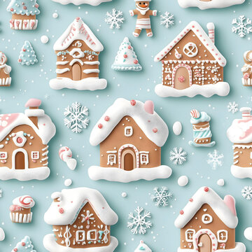 3d gingerbread house seamless pattern