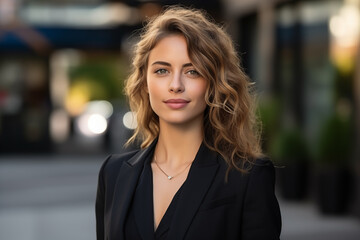 Smilling businesswoman looking at the camera.