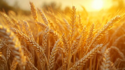 Golden wheat field at sunset.