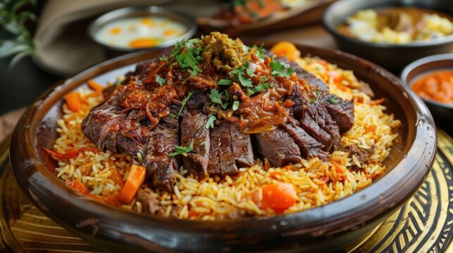 Saudi Arabia's national dish is mandhi rice with delicious beef.