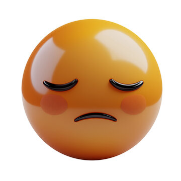 Naklejki Sad Blushing Emoji Face with Frown, 3D Cartoon Icon for Messaging and Social Media 