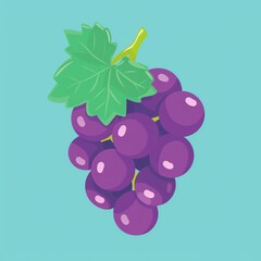 Colorful illustration of a bunch of purple grapes with a green leaf, set against a pastel background. Perfect for food and design themes.