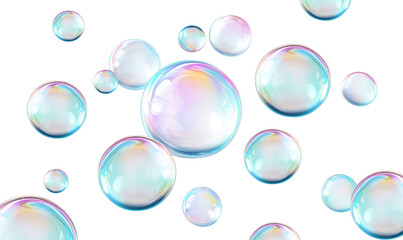 Colorful Iridescent Soap Bubbles Floating on a transparent Background 