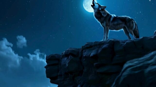 silhouette of a wolf with moon background 