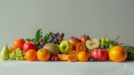 Artistic arrangement of fruits against a clean and minimalist studio background