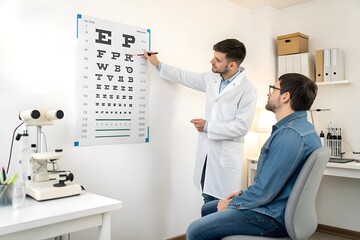 Fototapeta premium A male ophthalmologist checks the eyesight of a male patient