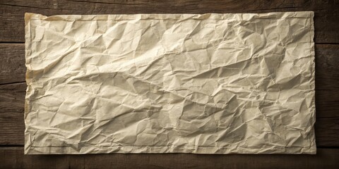 A textured background of a crumpled piece of paper resting upon weathered, aged wood.