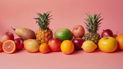 Close-up view of delicious fruits arranged neatly in a studio