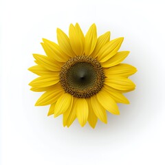 Fototapeta premium A single yellow sunflower blossom isolated on a white background.