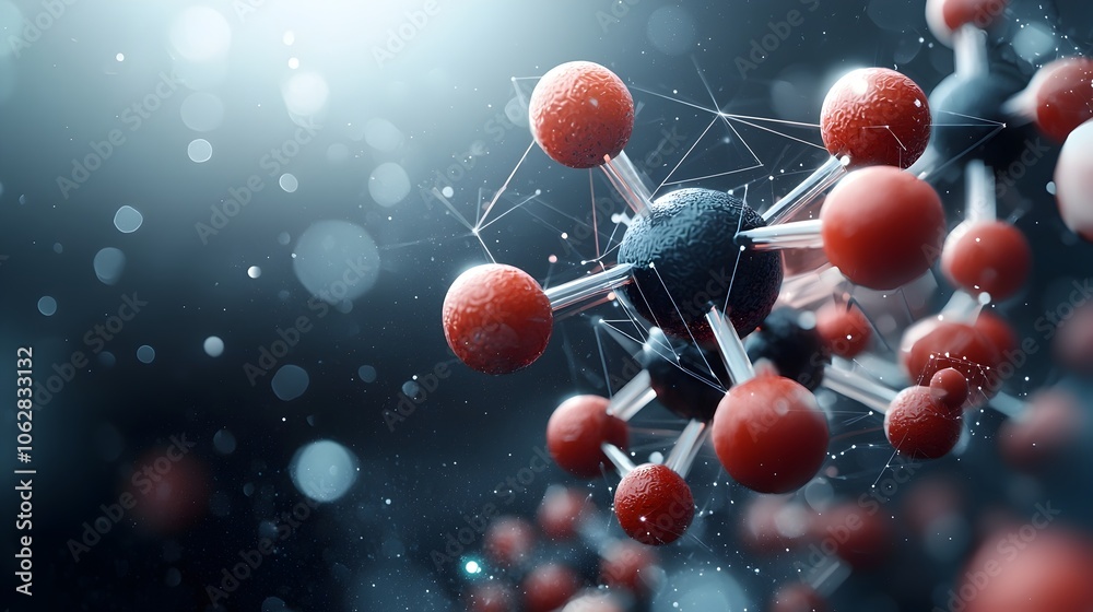 Poster ethereal molecular dance a captivating visualization of luminescent interconnected geometric shapes 