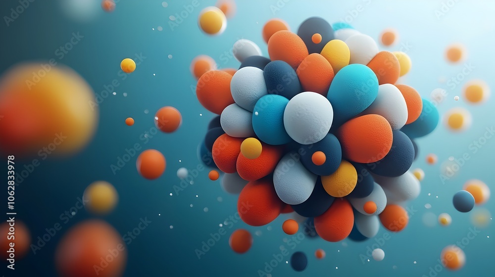 Poster vibrant and dynamic abstract digital art visualization of a colorful intricate molecular spherical s