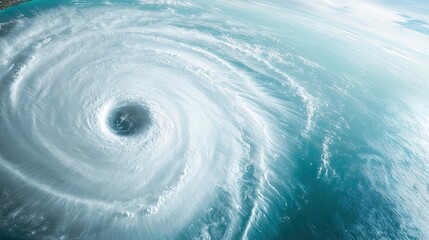 Aerial view of a powerful hurricane swirling over the ocean waters.