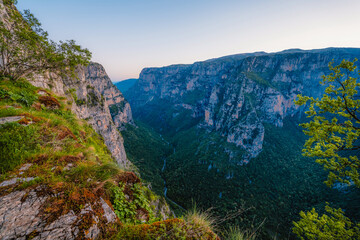 Fototapeta premium Vikos Gorge from the Oxya Viewpoint in the national park in Vikos-Aoos in zagori, northern Greece. Nature landscape