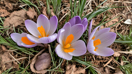 Spring Crocus Flowers, nature and crocus in field as blossom for bright, colorful or display in...