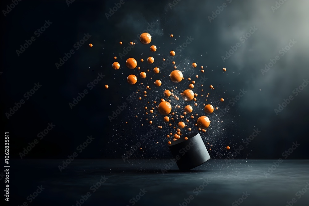 Poster captivating molecular structures orb like in form yet scattered in alluring patterns depicted in a d