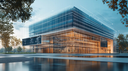 Modern Architecture building construction perspective design, building sketch line drawing on white background Architectural sketch of a city and office buildings, showcasing the creative planning an
